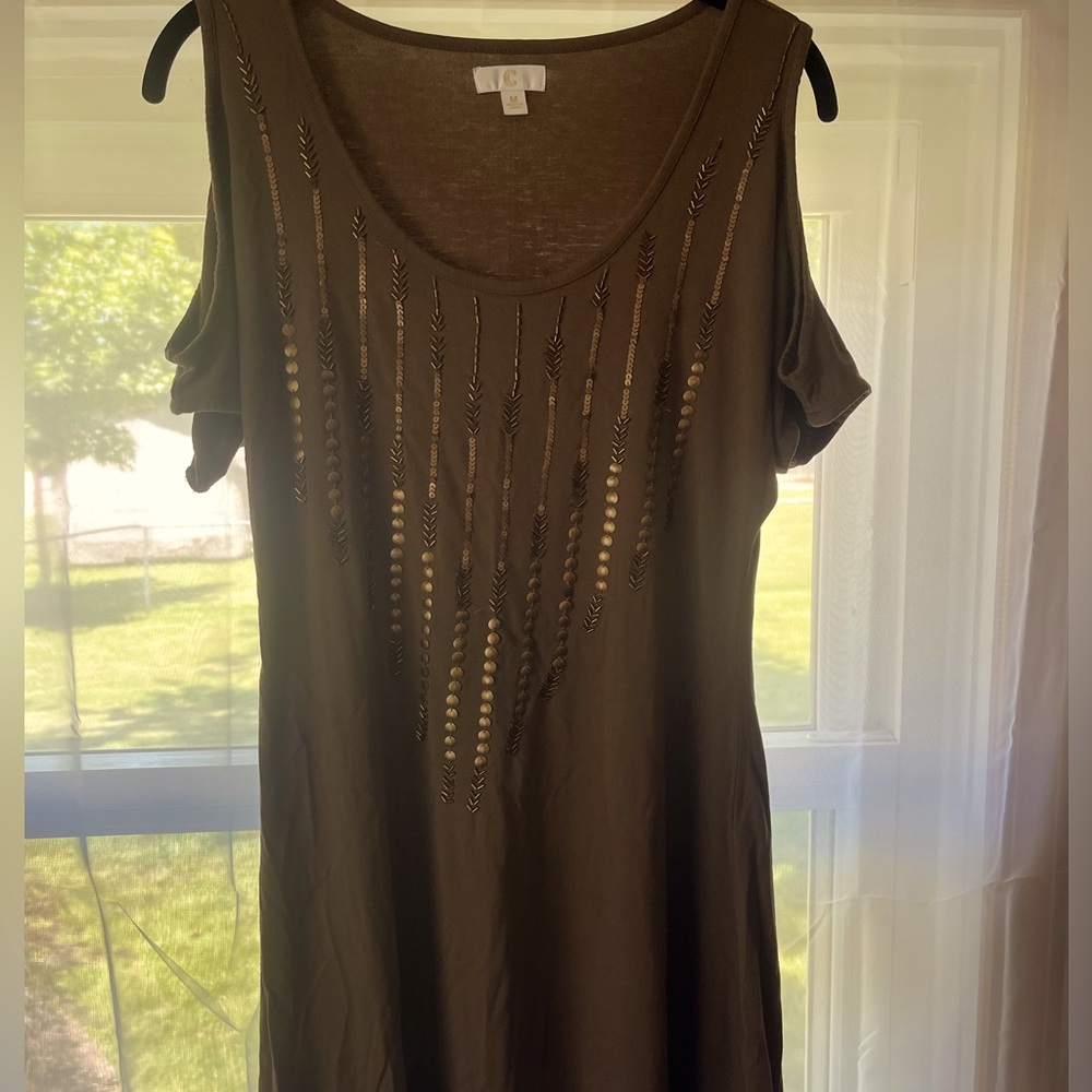 Cider Brown Cold-Shoulder Embellished Dress - Size M woman’s